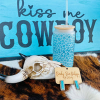 Turquoise Leopard Printed Frosted Glass Western 16 oz Tumbler