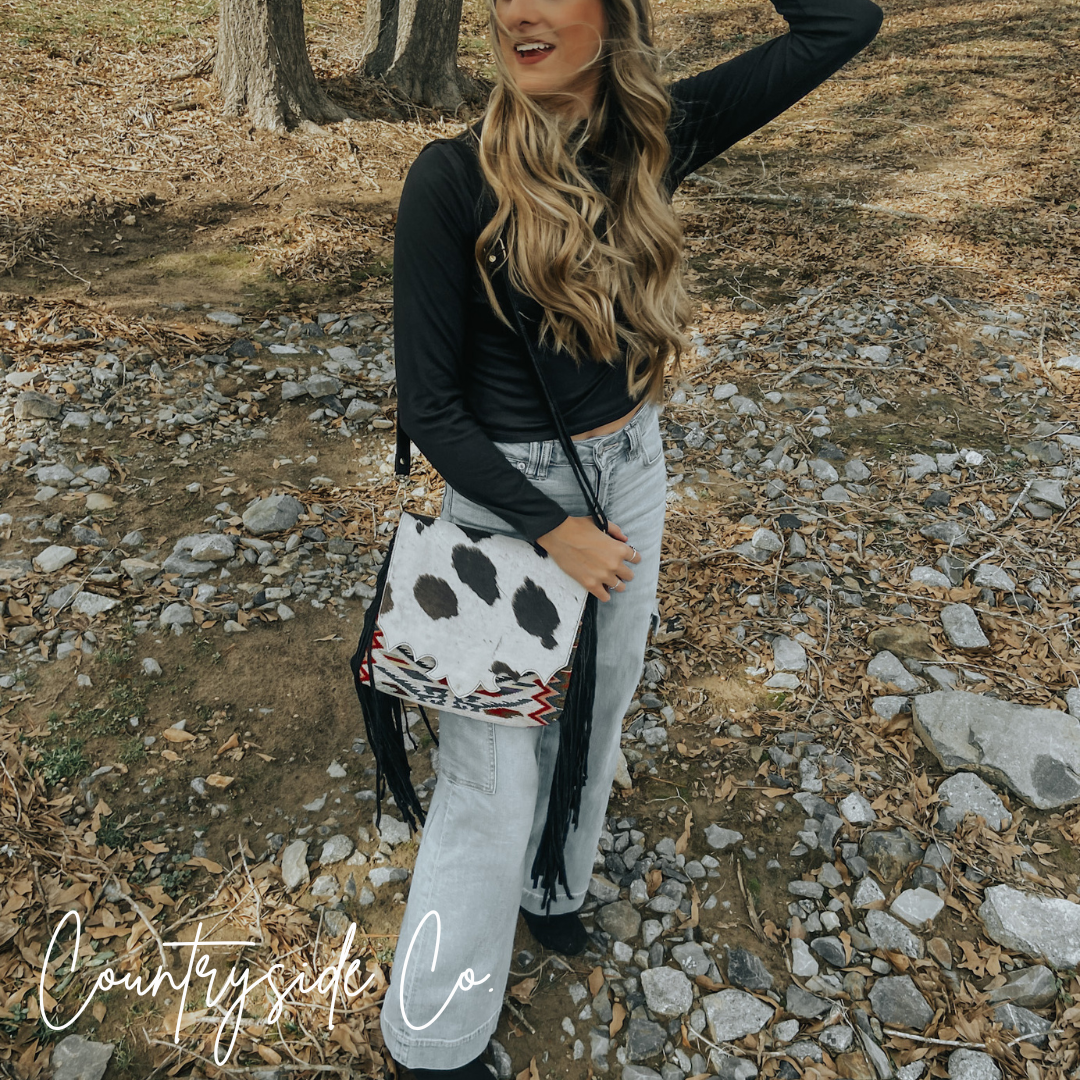 Aztec Fringe Cowhide Crossbody