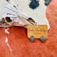 Western Checker Spade Stud Earrings – Bold Statement Jewelry